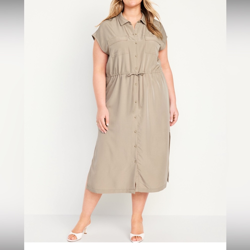 NWT Waist Defined Midi Dress - Khaki